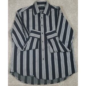 Bachrach Long Sleeve Button Up Black & Gray Striped Casual Shirt Men's Size XL